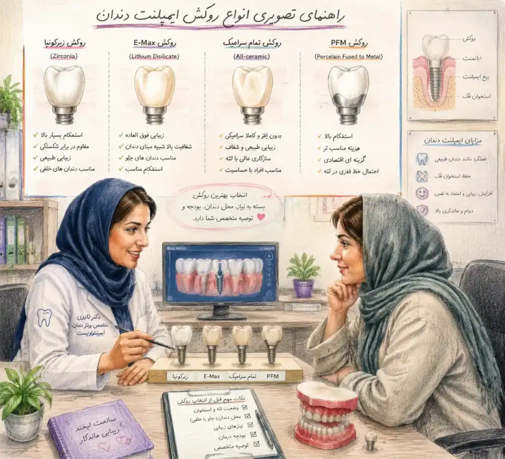 انواع روکش ایمپلنت دندان